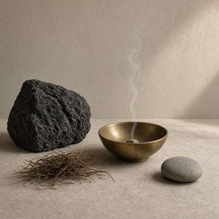 Dark basalt stone and smoke