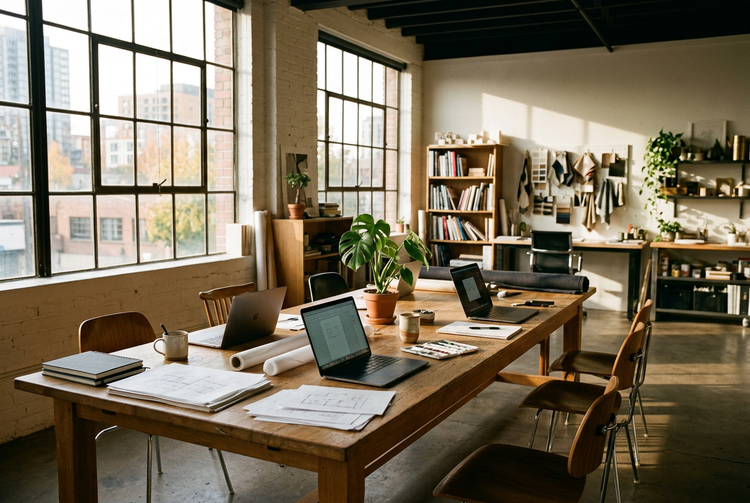 A sunlit design studio on an ordinary working afternoon